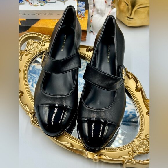 🆕 TORY BURCH 🧿 NWOB Cap-Toe Mary Jane Heeled Ballet Flat, Black, Sz US 7 - Picture 6 of 15
